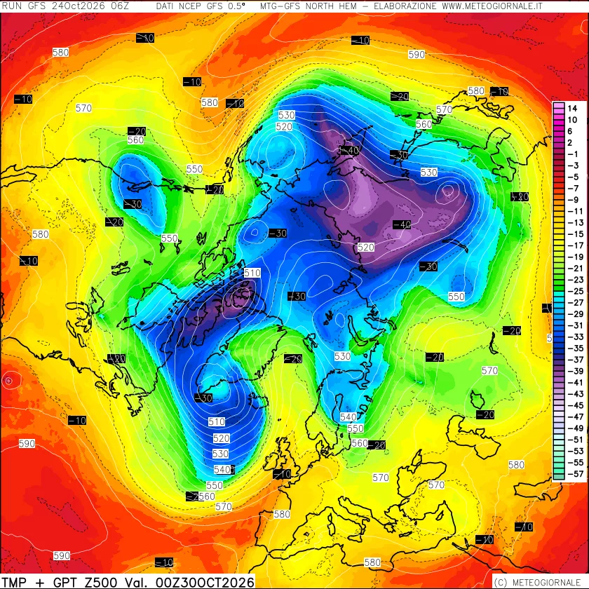 mappa Temperatura e Geopotenziali a 500 hPa
