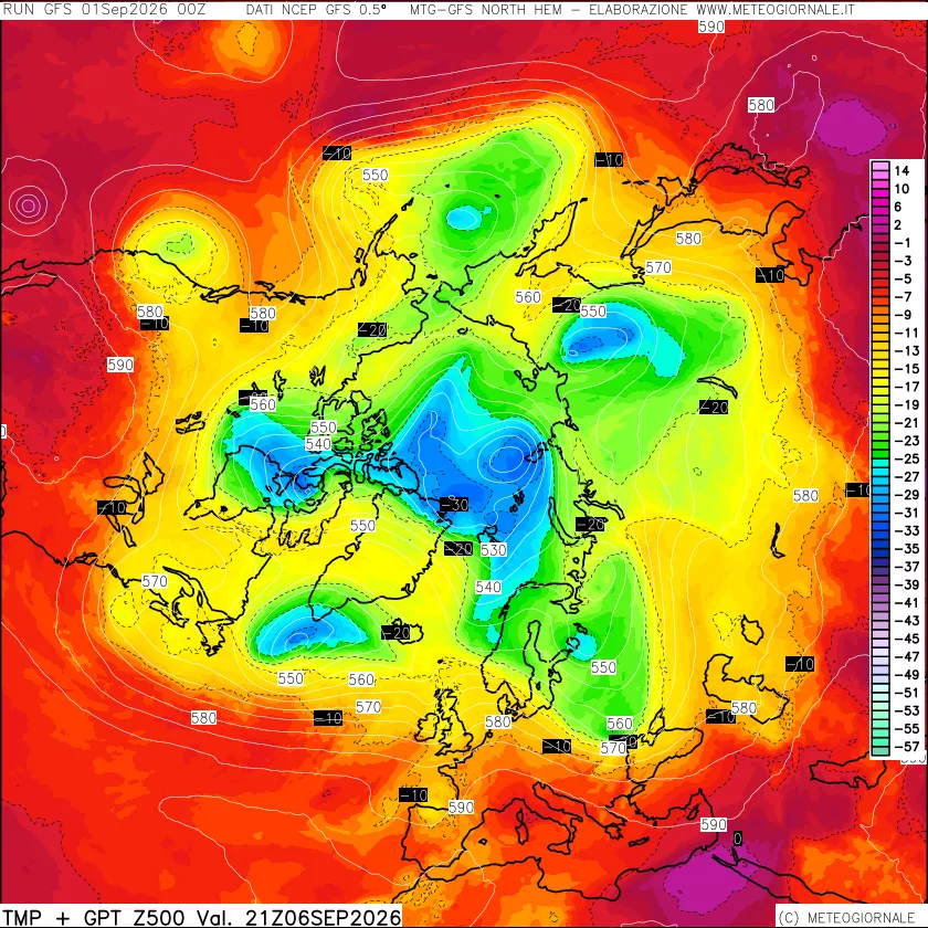 mappa Temperatura e Geopotenziali a 500 hPa