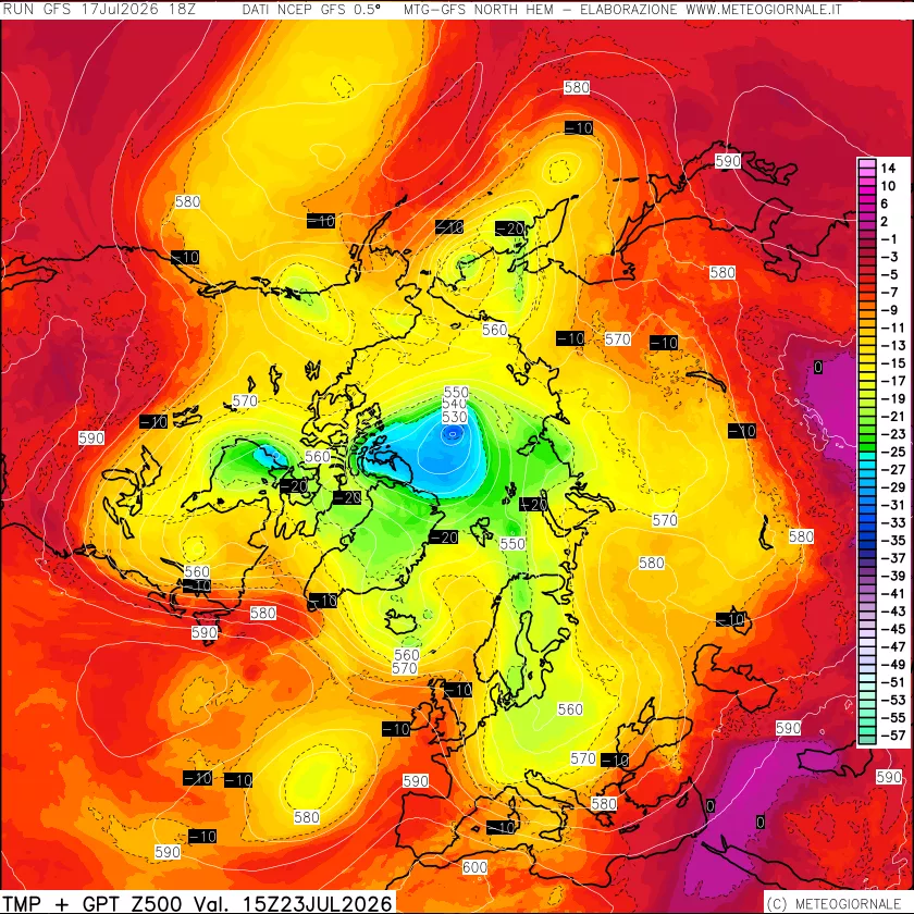 mappa Temperatura e Geopotenziali a 500 hPa