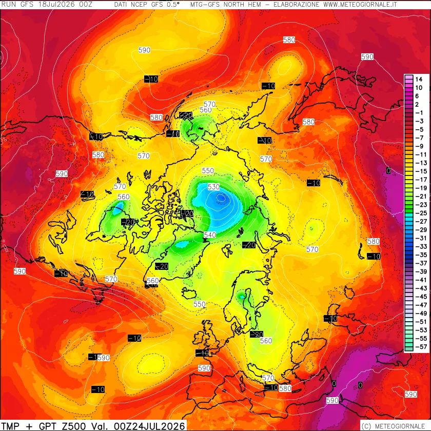 mappa Temperatura e Geopotenziali a 500 hPa