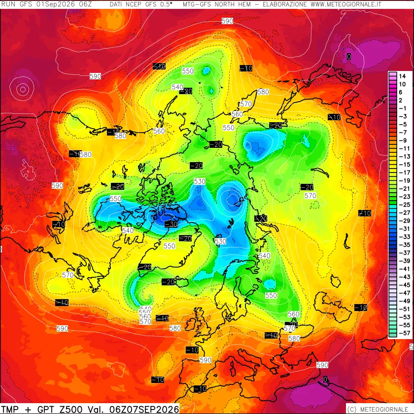 mappa Temperatura e Geopotenziali a 500 hPa