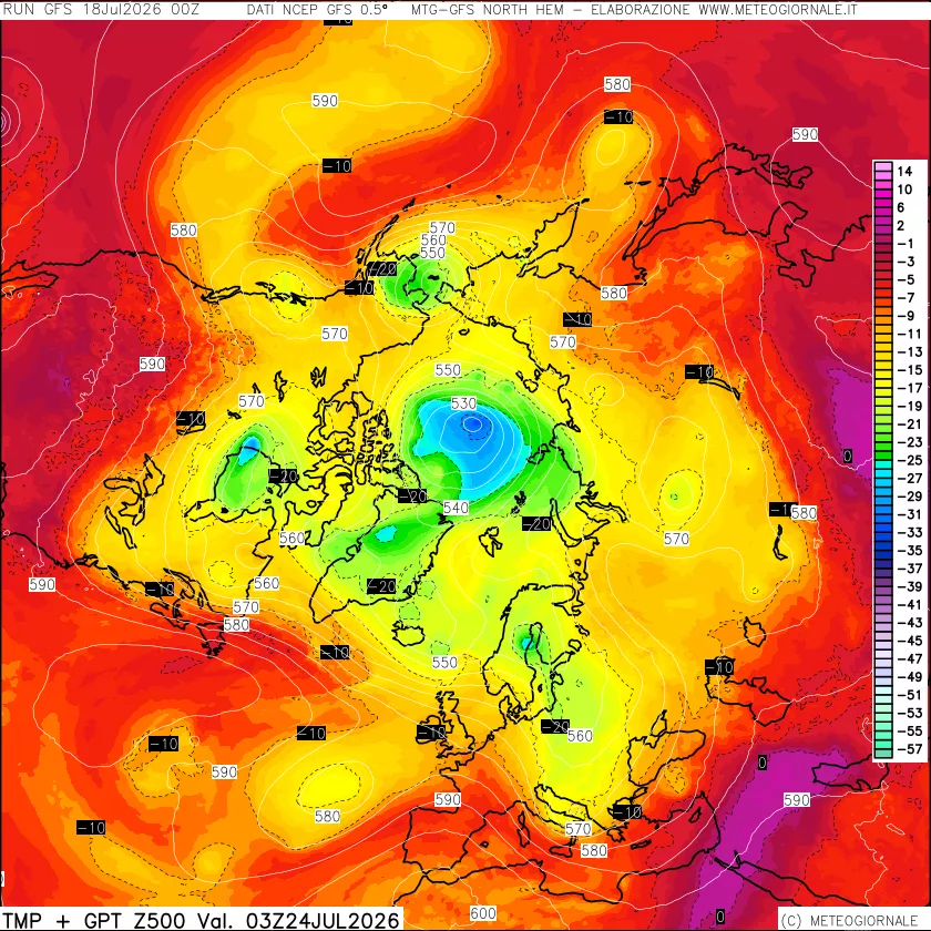 mappa Temperatura e Geopotenziali a 500 hPa