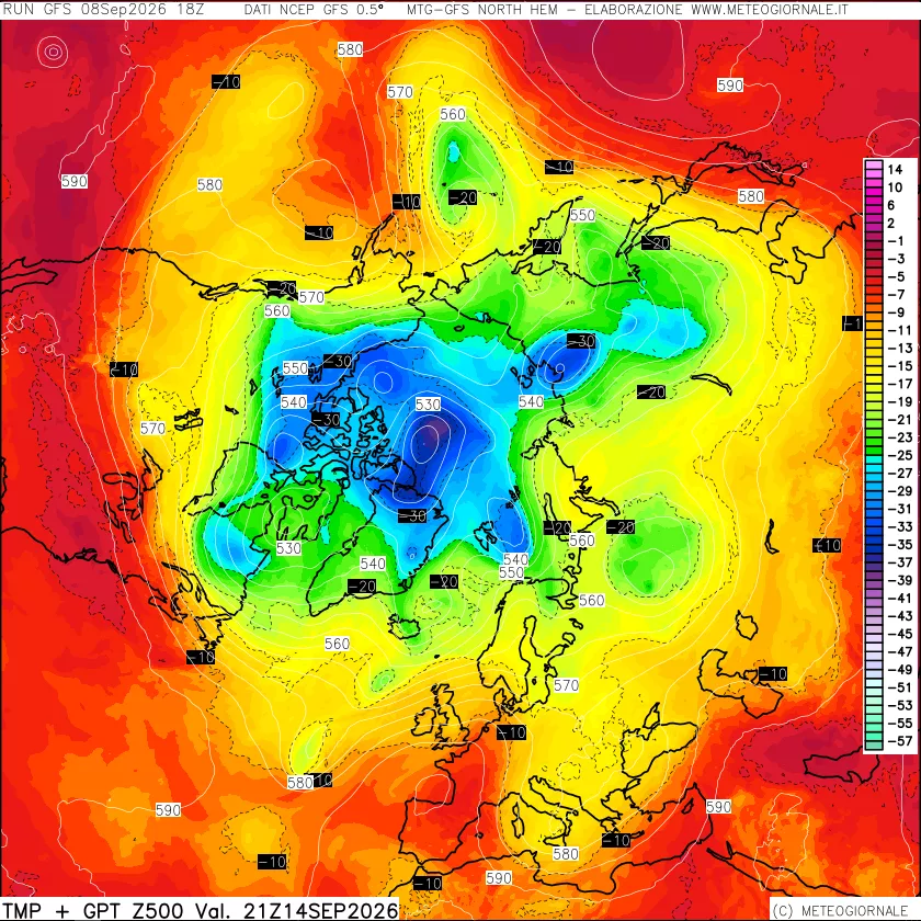 mappa Temperatura e Geopotenziali a 500 hPa