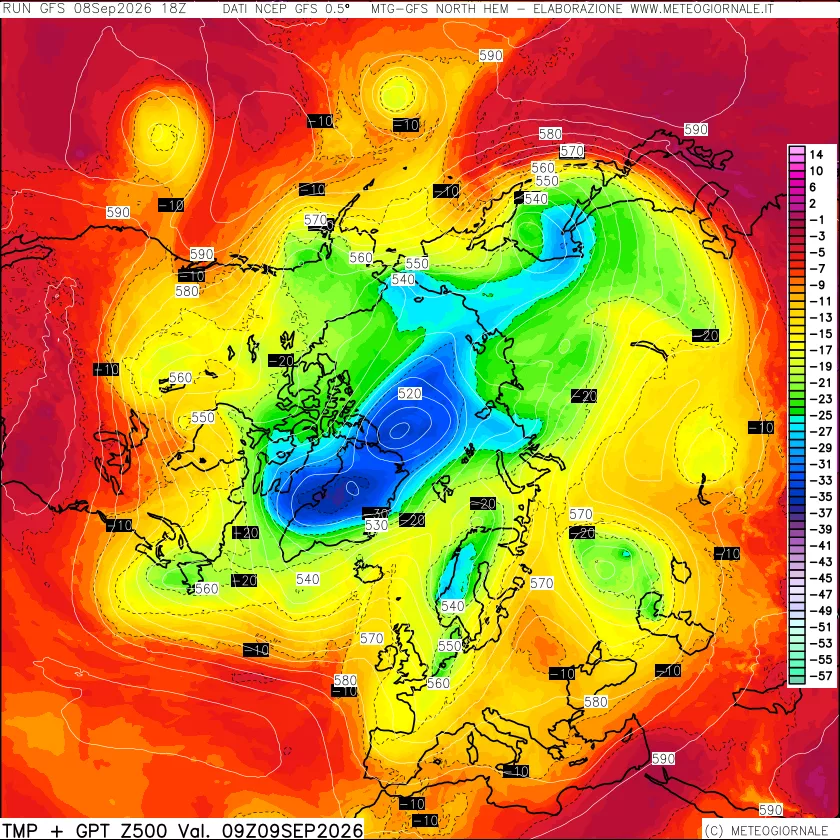 mappa Temperatura e Geopotenziali a 500 hPa