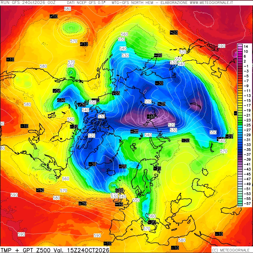 mappa Temperatura e Geopotenziali a 500 hPa