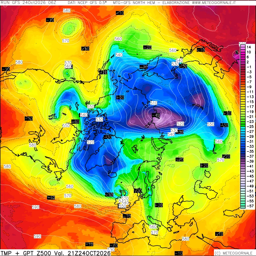mappa Temperatura e Geopotenziali a 500 hPa