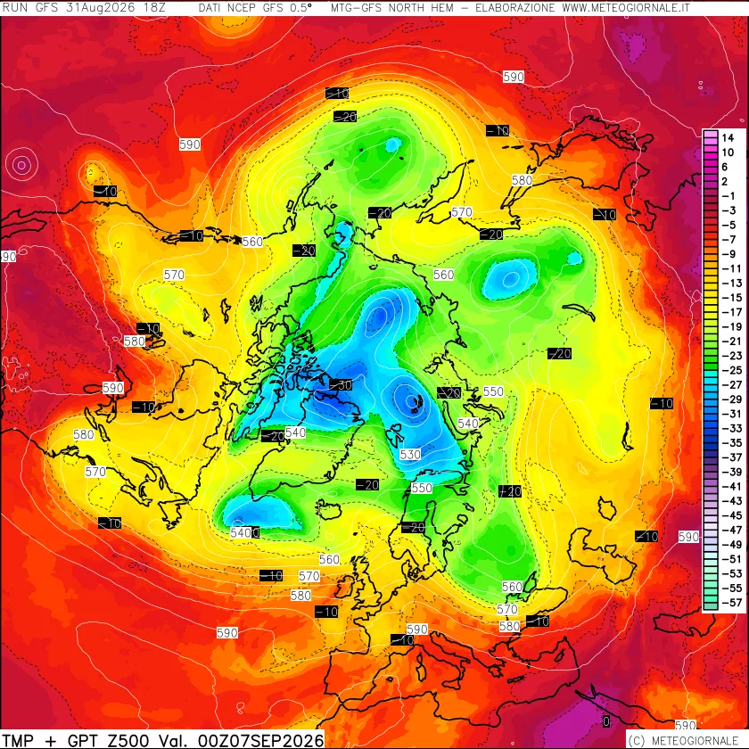 mappa Temperatura e Geopotenziali a 500 hPa