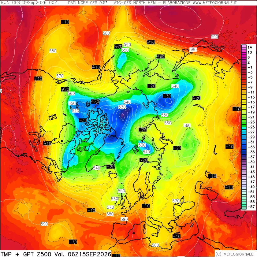 mappa Temperatura e Geopotenziali a 500 hPa