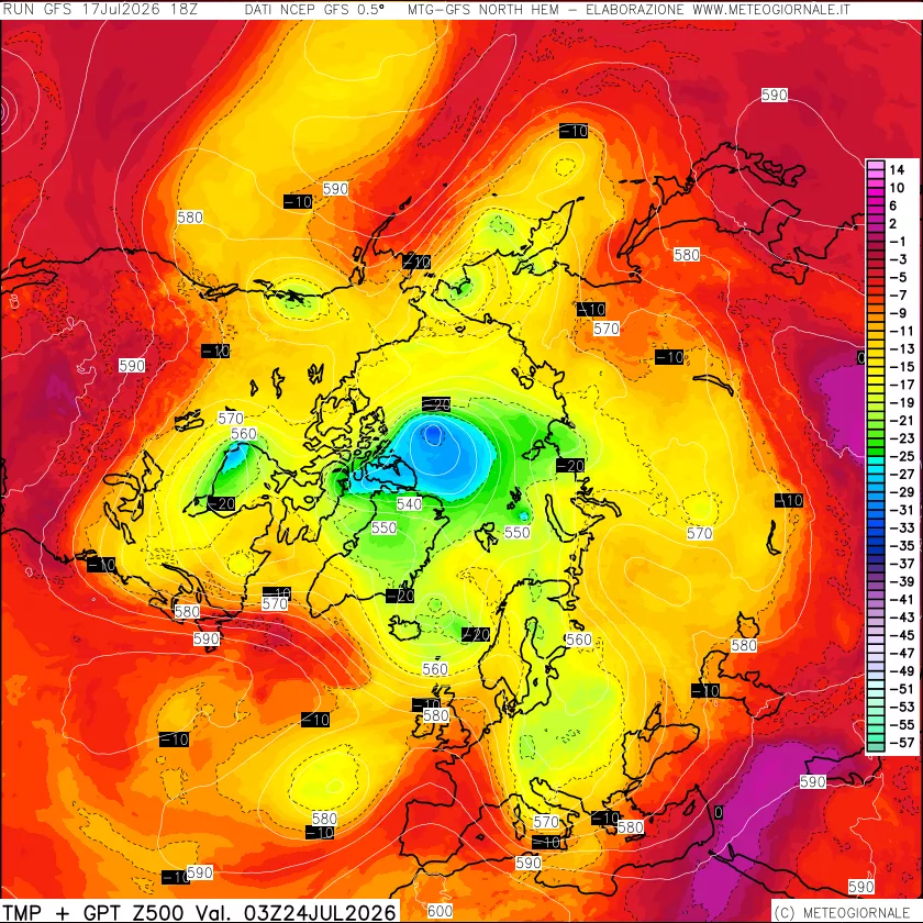 mappa Temperatura e Geopotenziali a 500 hPa