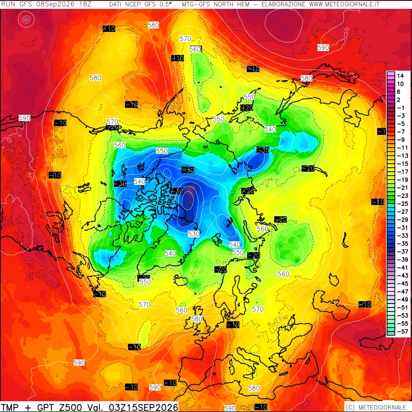 mappa Temperatura e Geopotenziali a 500 hPa