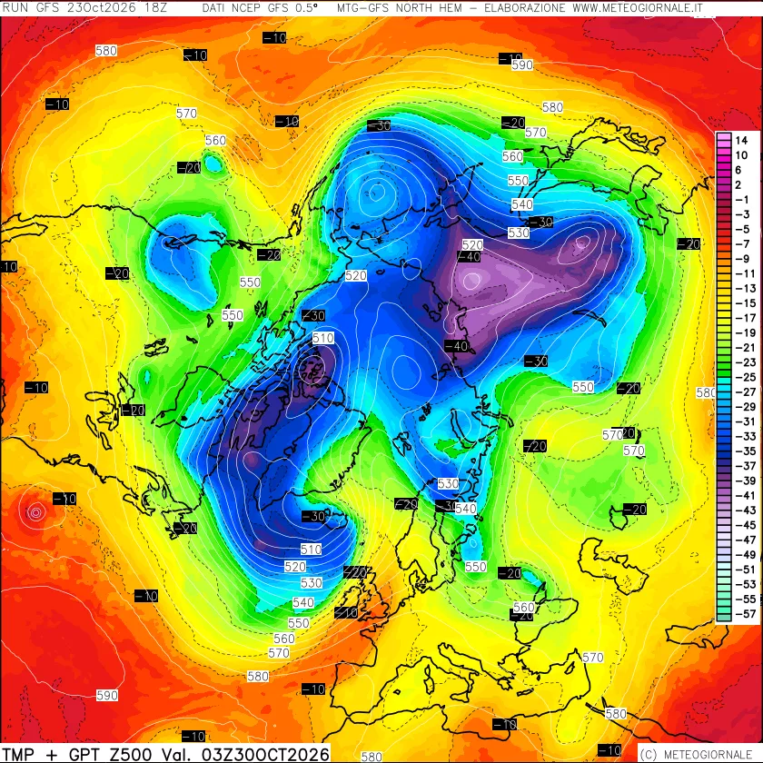 mappa Temperatura e Geopotenziali a 500 hPa