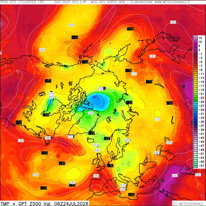 mappa Temperatura e Geopotenziali a 500 hPa