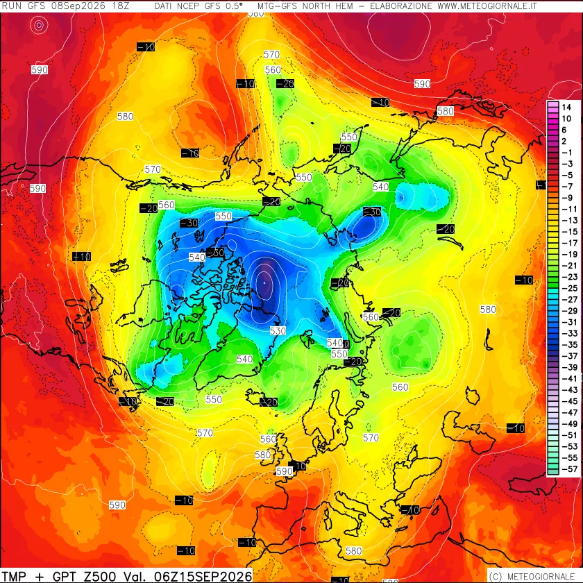 mappa Temperatura e Geopotenziali a 500 hPa