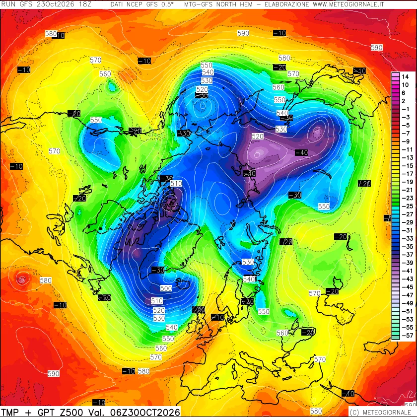 mappa Temperatura e Geopotenziali a 500 hPa