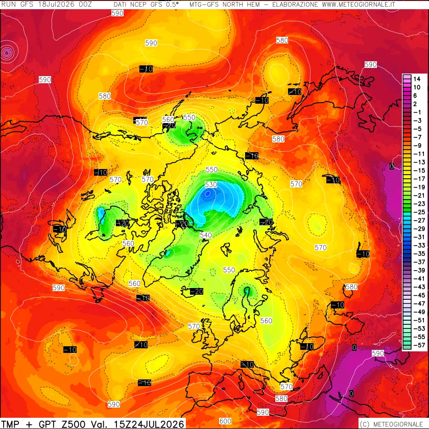mappa Temperatura e Geopotenziali a 500 hPa