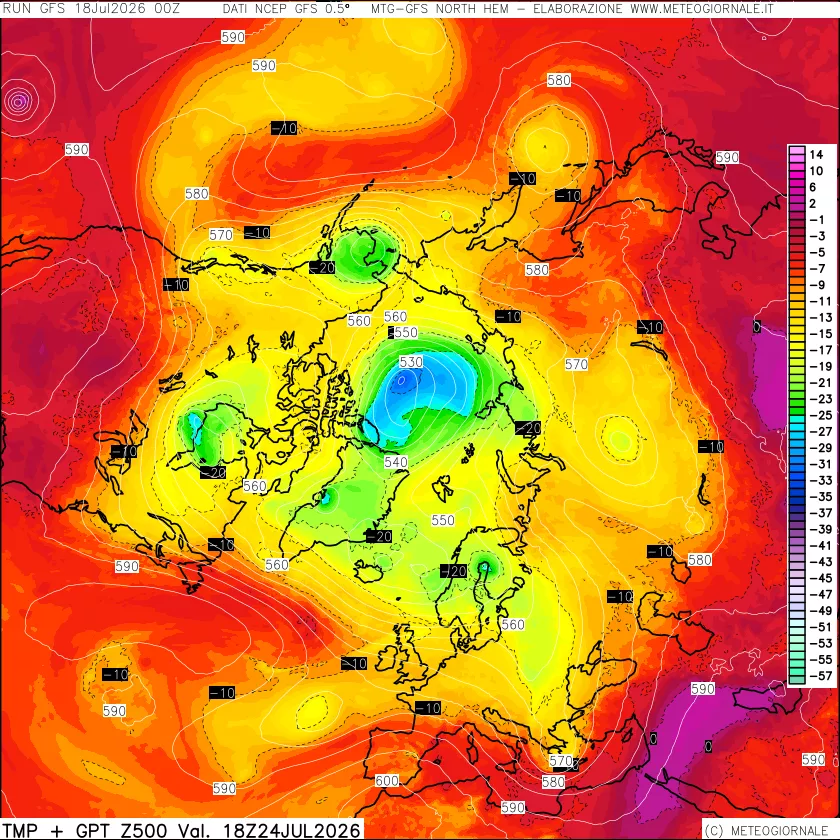 mappa Temperatura e Geopotenziali a 500 hPa