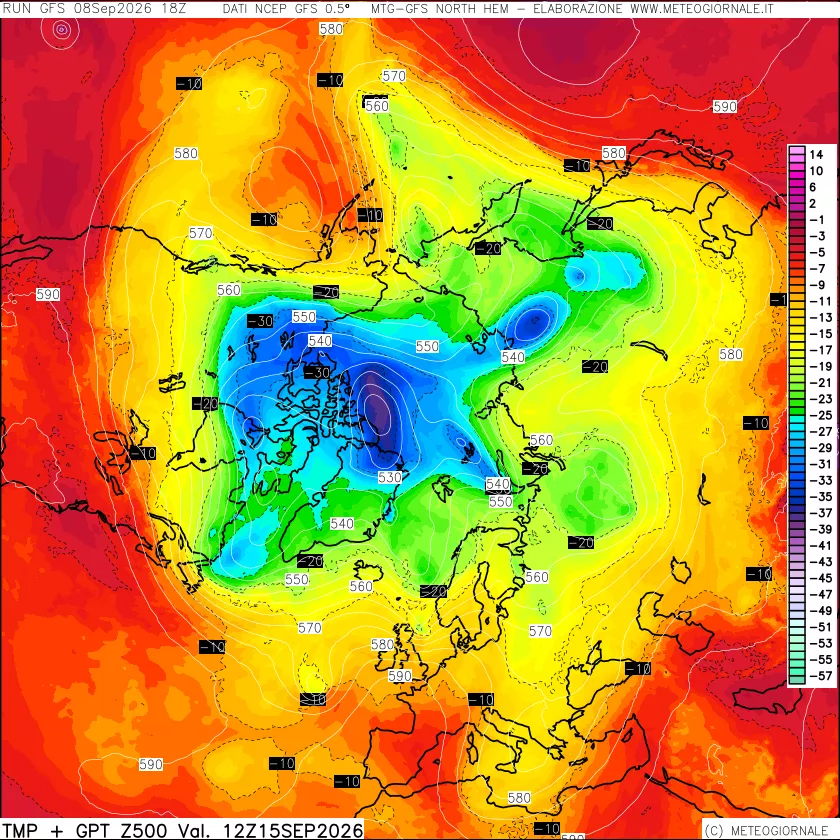mappa Temperatura e Geopotenziali a 500 hPa