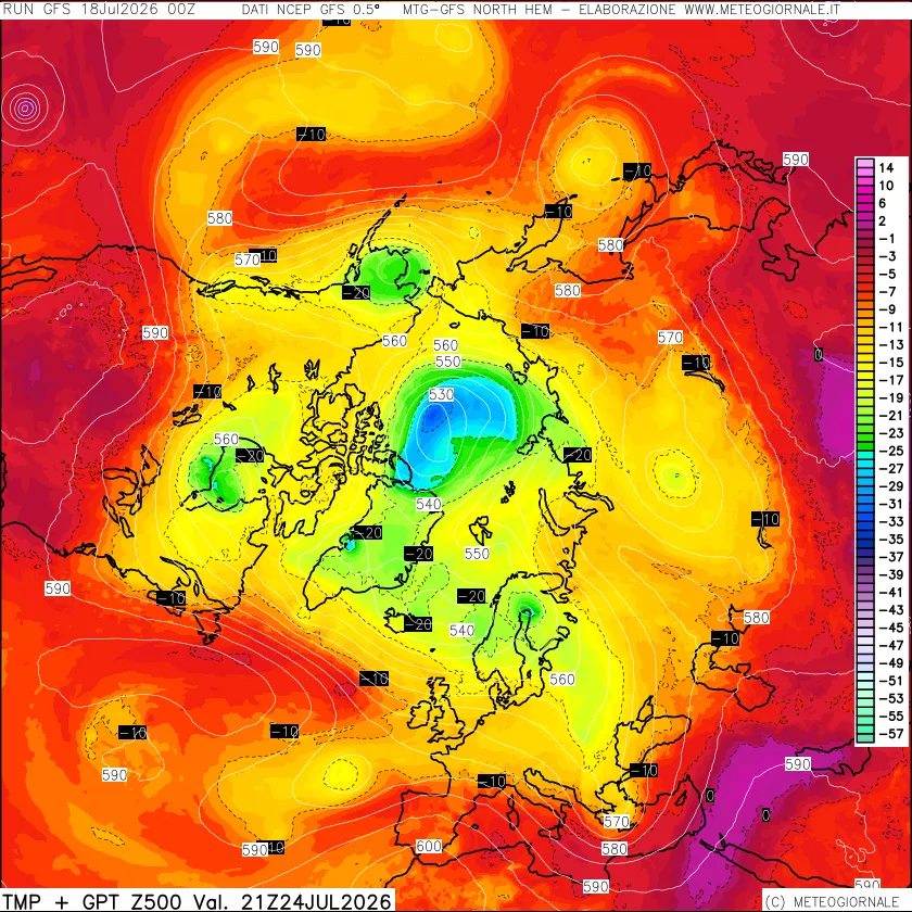 mappa Temperatura e Geopotenziali a 500 hPa
