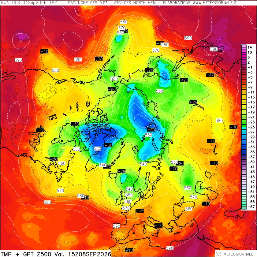 mappa Temperatura e Geopotenziali a 500 hPa