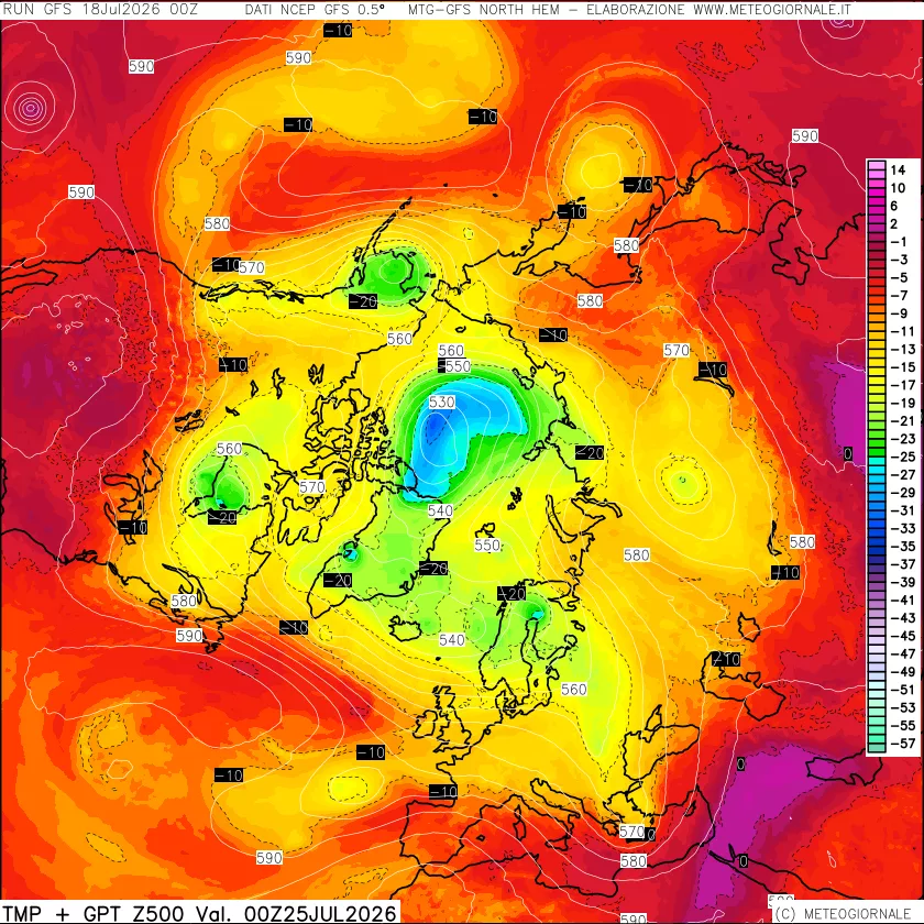 mappa Temperatura e Geopotenziali a 500 hPa