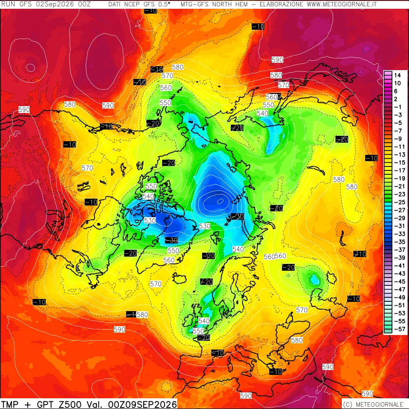 mappa Temperatura e Geopotenziali a 500 hPa