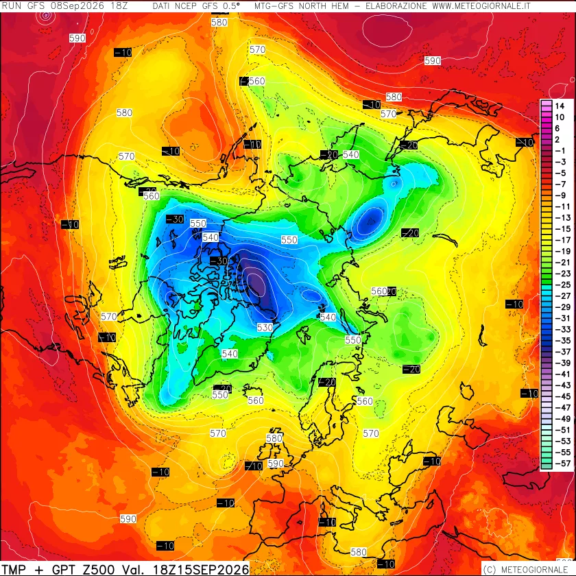 mappa Temperatura e Geopotenziali a 500 hPa