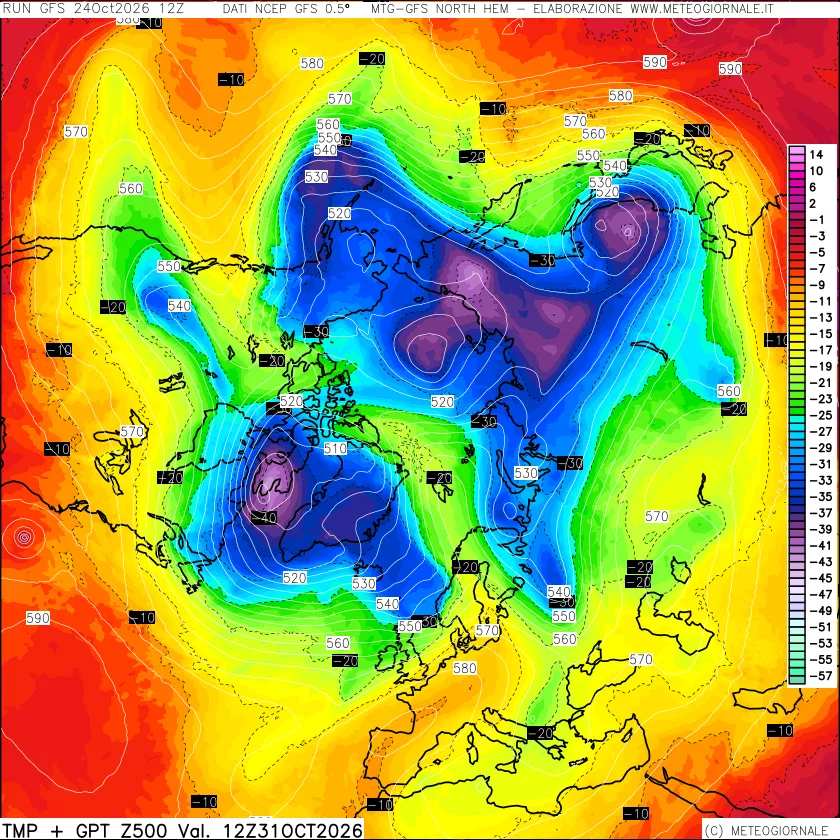 mappa Temperatura e Geopotenziali a 500 hPa