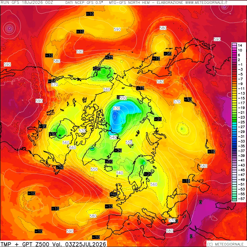mappa Temperatura e Geopotenziali a 500 hPa