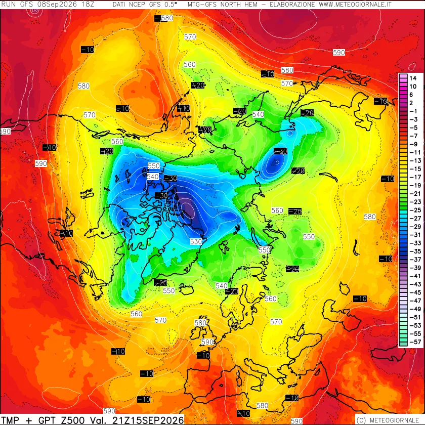 mappa Temperatura e Geopotenziali a 500 hPa