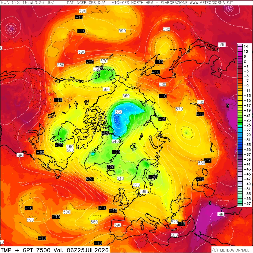mappa Temperatura e Geopotenziali a 500 hPa