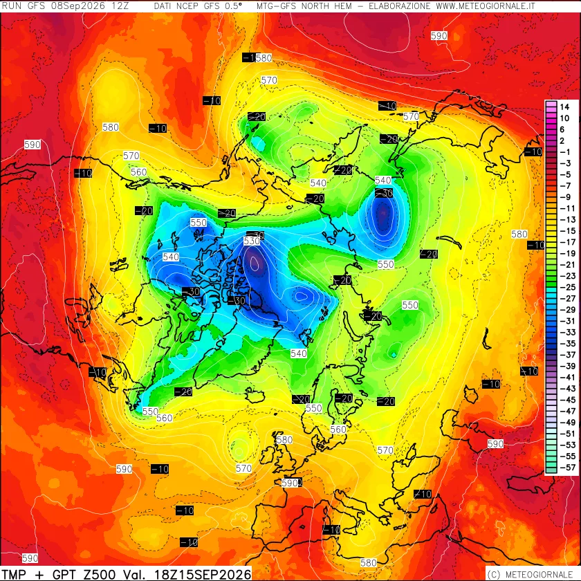 mappa Temperatura e Geopotenziali a 500 hPa