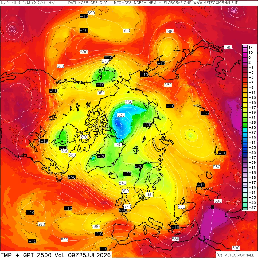 mappa Temperatura e Geopotenziali a 500 hPa