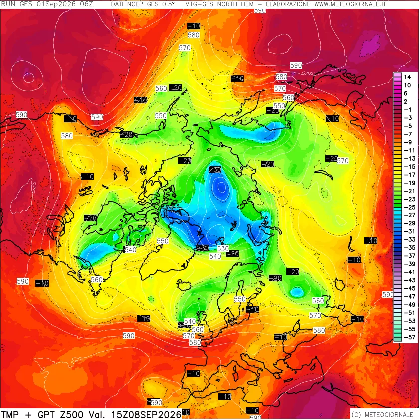 mappa Temperatura e Geopotenziali a 500 hPa