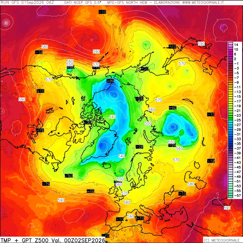mappa Temperatura e Geopotenziali a 500 hPa