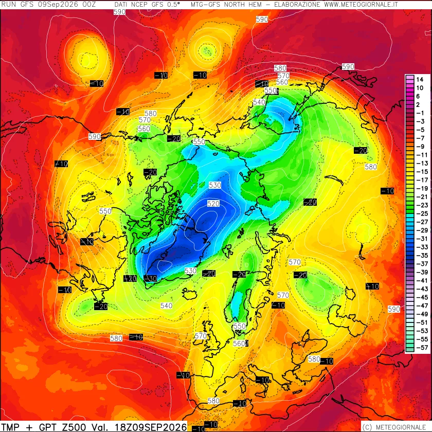 mappa Temperatura e Geopotenziali a 500 hPa