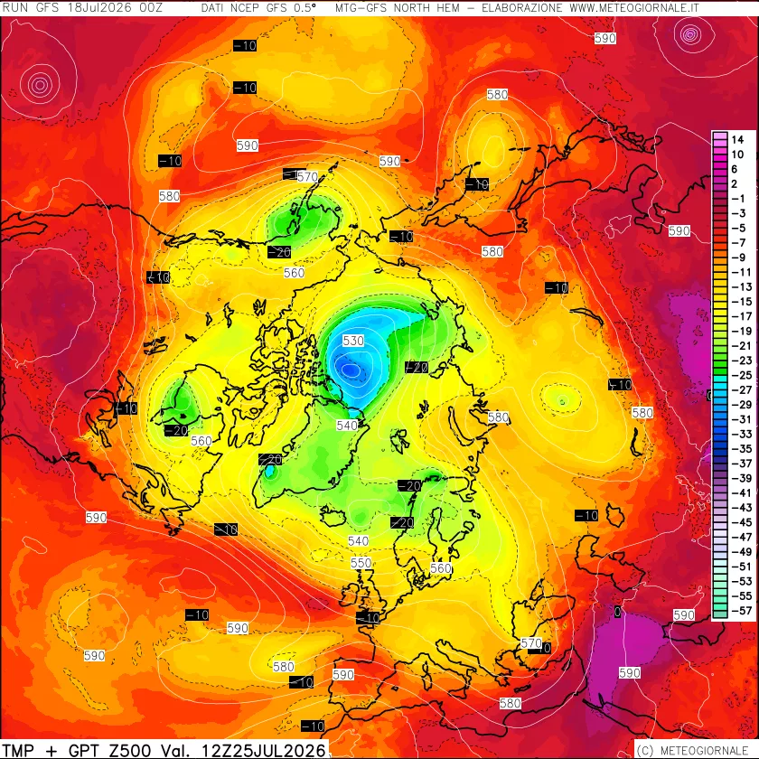 mappa Temperatura e Geopotenziali a 500 hPa