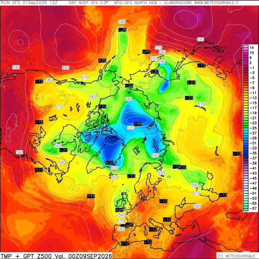 mappa Temperatura e Geopotenziali a 500 hPa