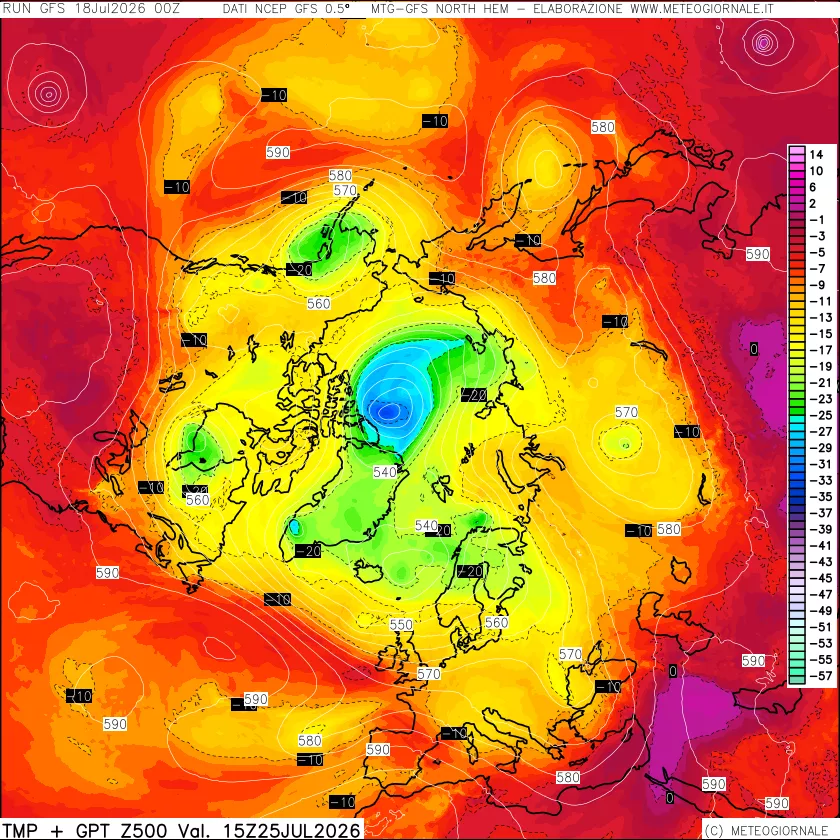mappa Temperatura e Geopotenziali a 500 hPa