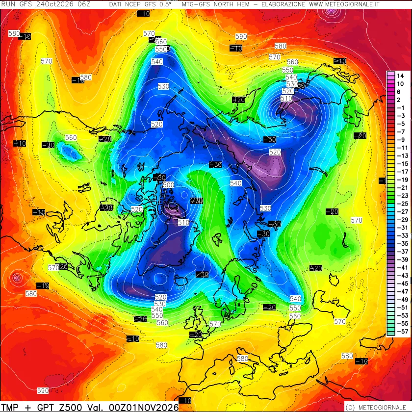 mappa Temperatura e Geopotenziali a 500 hPa