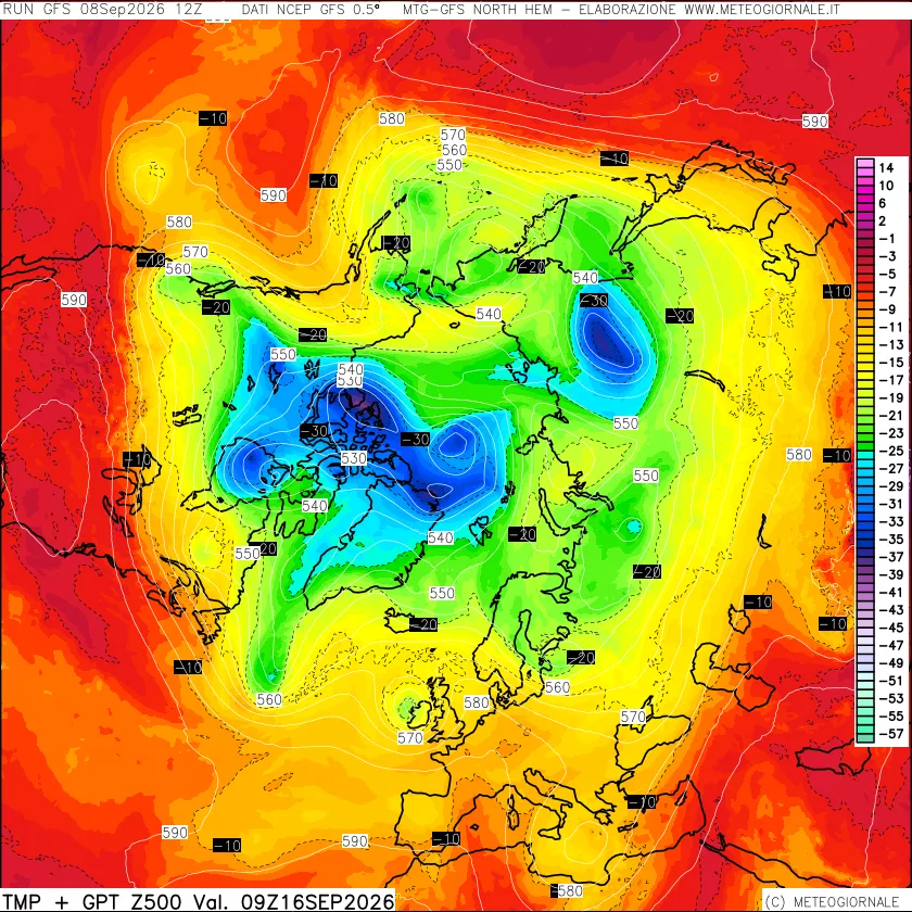 mappa Temperatura e Geopotenziali a 500 hPa