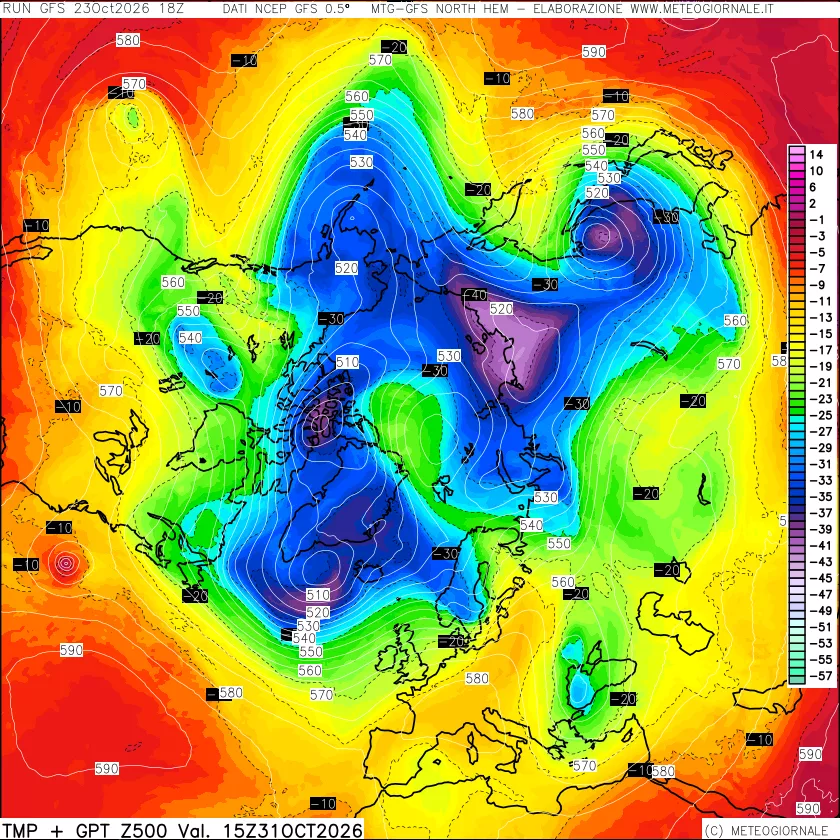 mappa Temperatura e Geopotenziali a 500 hPa