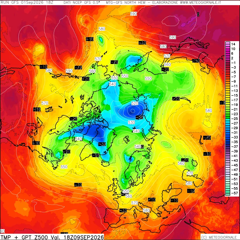 mappa Temperatura e Geopotenziali a 500 hPa
