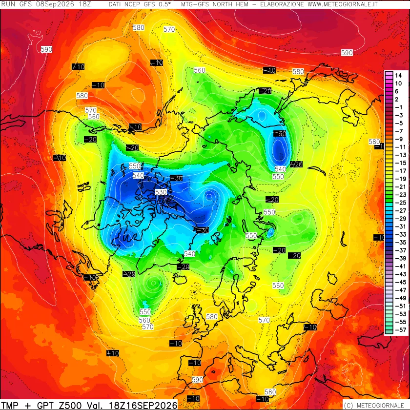 mappa Temperatura e Geopotenziali a 500 hPa