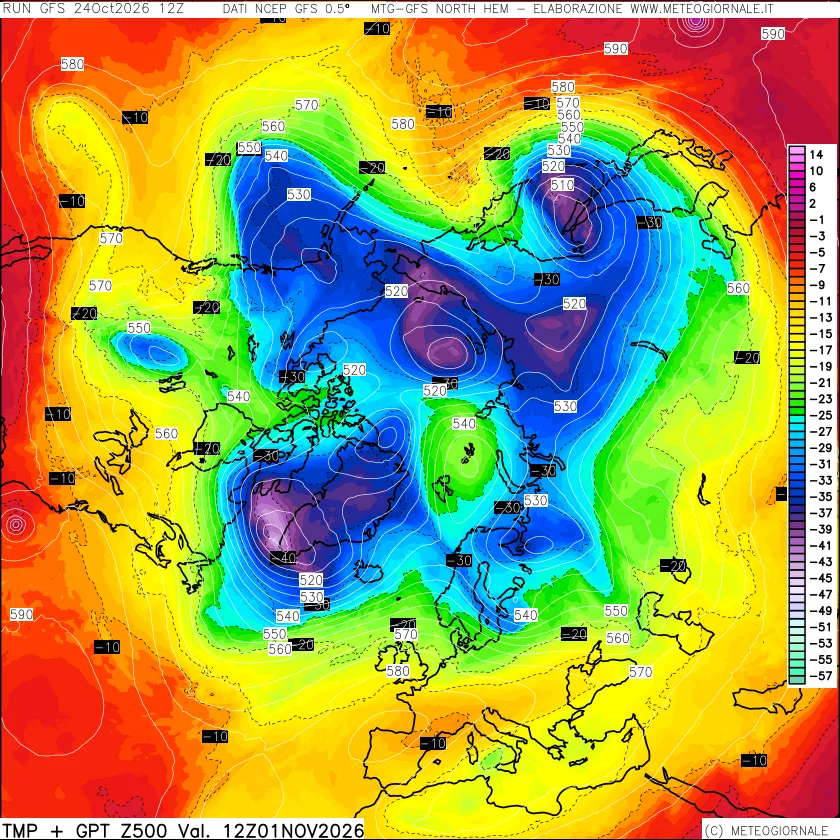 mappa Temperatura e Geopotenziali a 500 hPa