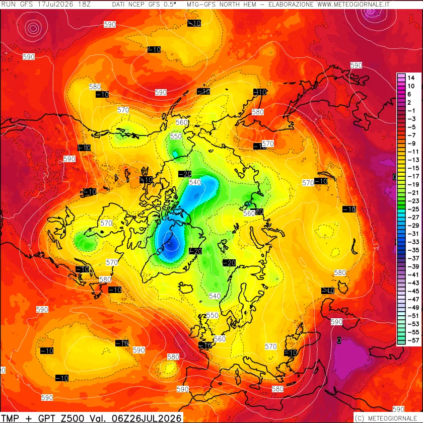 mappa Temperatura e Geopotenziali a 500 hPa