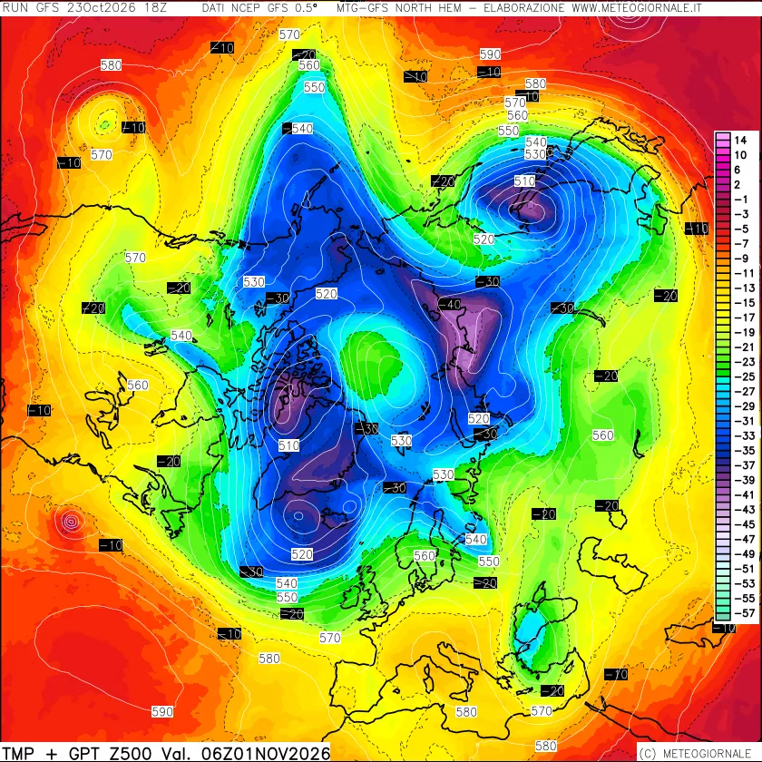 mappa Temperatura e Geopotenziali a 500 hPa