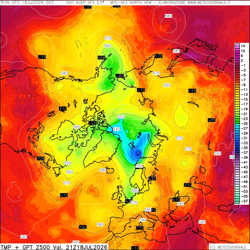 mappa Temperatura e Geopotenziali a 500 hPa