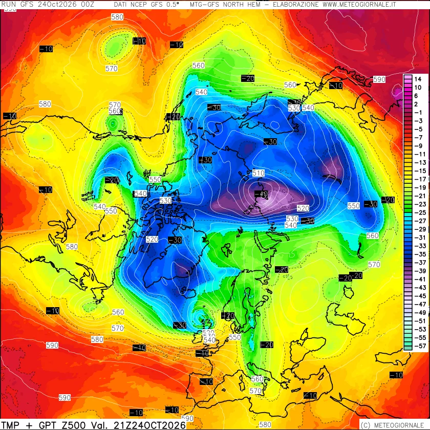 mappa Temperatura e Geopotenziali a 500 hPa