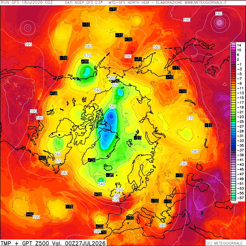 mappa Temperatura e Geopotenziali a 500 hPa