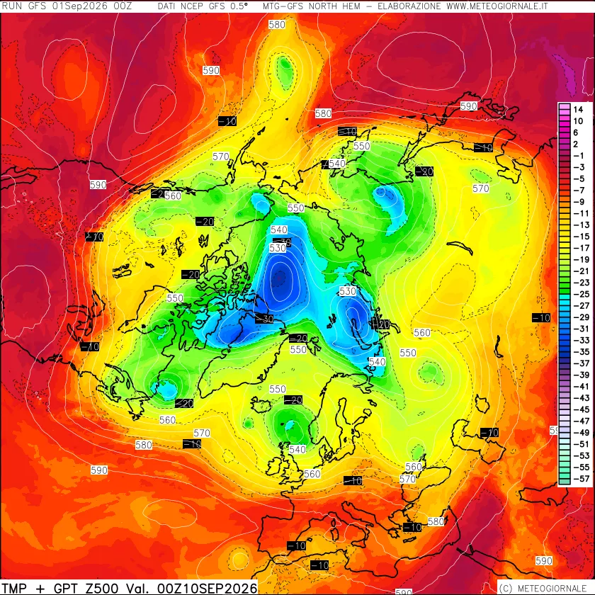 mappa Temperatura e Geopotenziali a 500 hPa